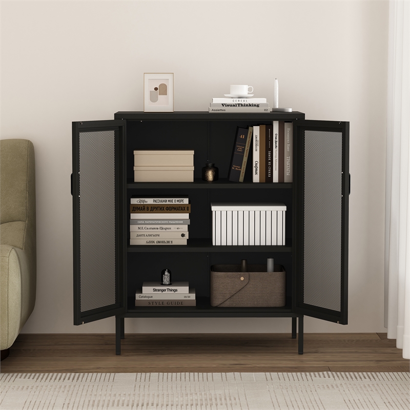 Amelia Modern 31.5 Accent Cabinet with 3 Adjustable Shelves in Black