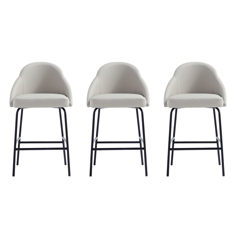 Gracie Stone and Black Leatherette Counter Stool  with Steel Legs - Set of 3