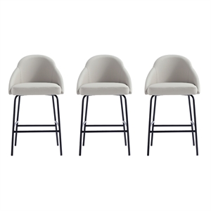 Gracie Stone and Black Leatherette Counter Stool  with Steel Legs - Set of 3