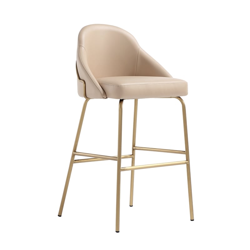 Gracie Tan and Gold Leatherette Barstool with Steel Legs