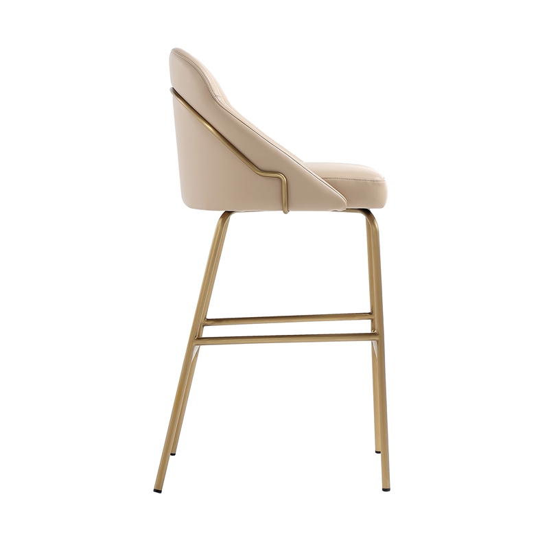 Gracie Tan and Gold Leatherette Barstool with Steel Legs