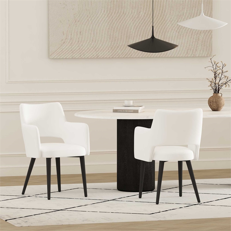 Tremont White Leatherette Dining Arm Chair with Metal Legs - Set of 2