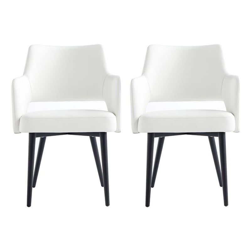 Tremont White Leatherette Dining Arm Chair with Metal Legs - Set of 2