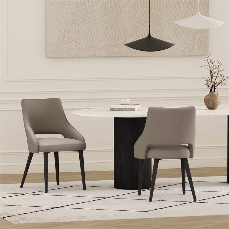 Tremont Taupe Leatherette Dining Chair with Metal Legs - Set of 2