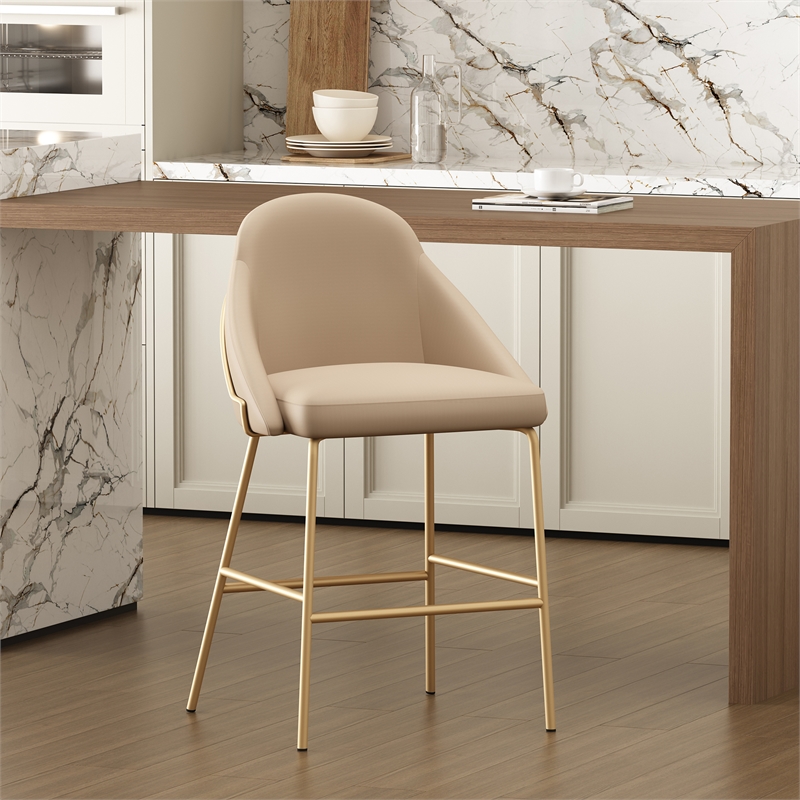 Gracie Tan and Gold Leatherette Counter Stool  with Steel Legs