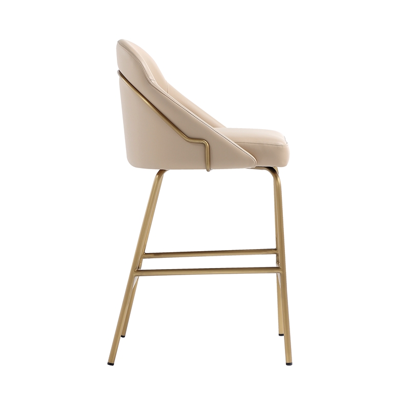 Gracie Tan and Gold Leatherette Counter Stool  with Steel Legs