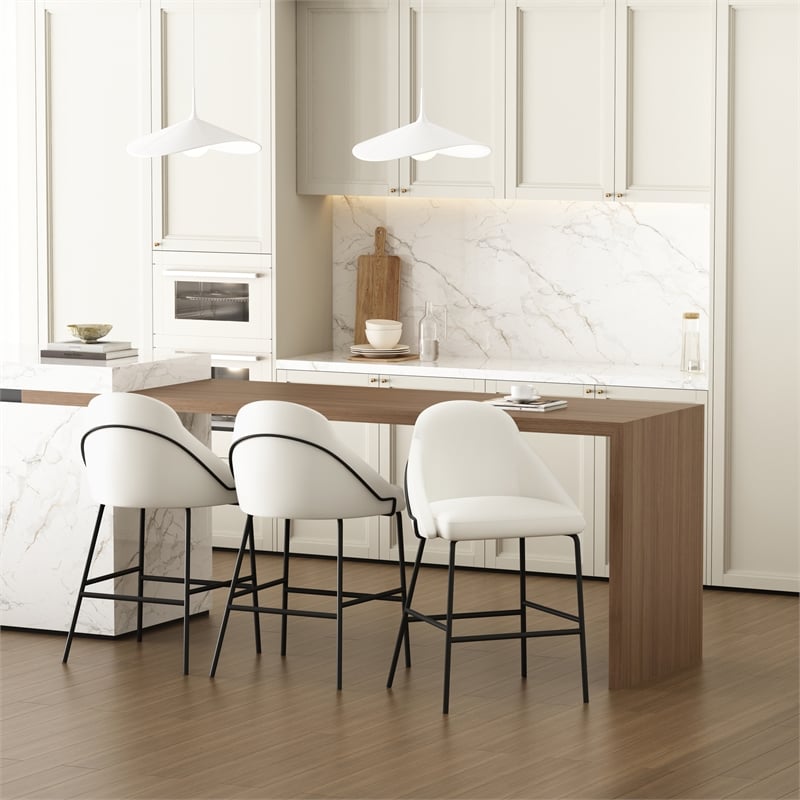 Gracie White and Black Leatherette Counter Stool  with Steel Legs - Set of 3