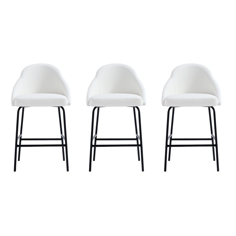 Gracie White and Black Leatherette Counter Stool  with Steel Legs - Set of 3