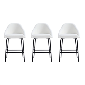 Gracie White and Black Leatherette Counter Stool  with Steel Legs - Set of 3