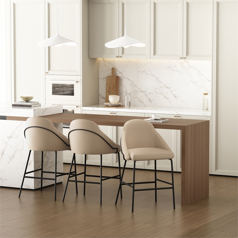 Gracie Tan and Black Leatherette Counter Stool  with Steel Legs - Set of 3