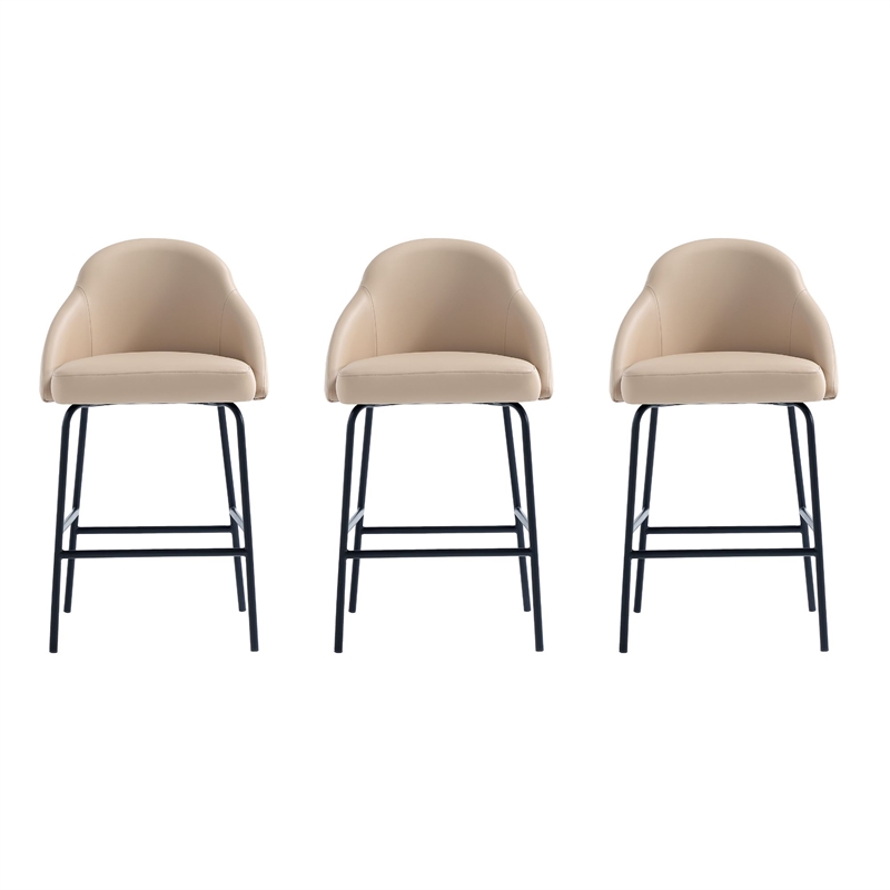 Gracie Tan and Black Leatherette Counter Stool  with Steel Legs - Set of 3