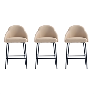 Gracie Tan and Black Leatherette Counter Stool  with Steel Legs - Set of 3