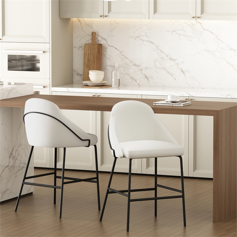 Gracie White and Black Leatherette Counter Stool  with Steel Legs - Set of 2