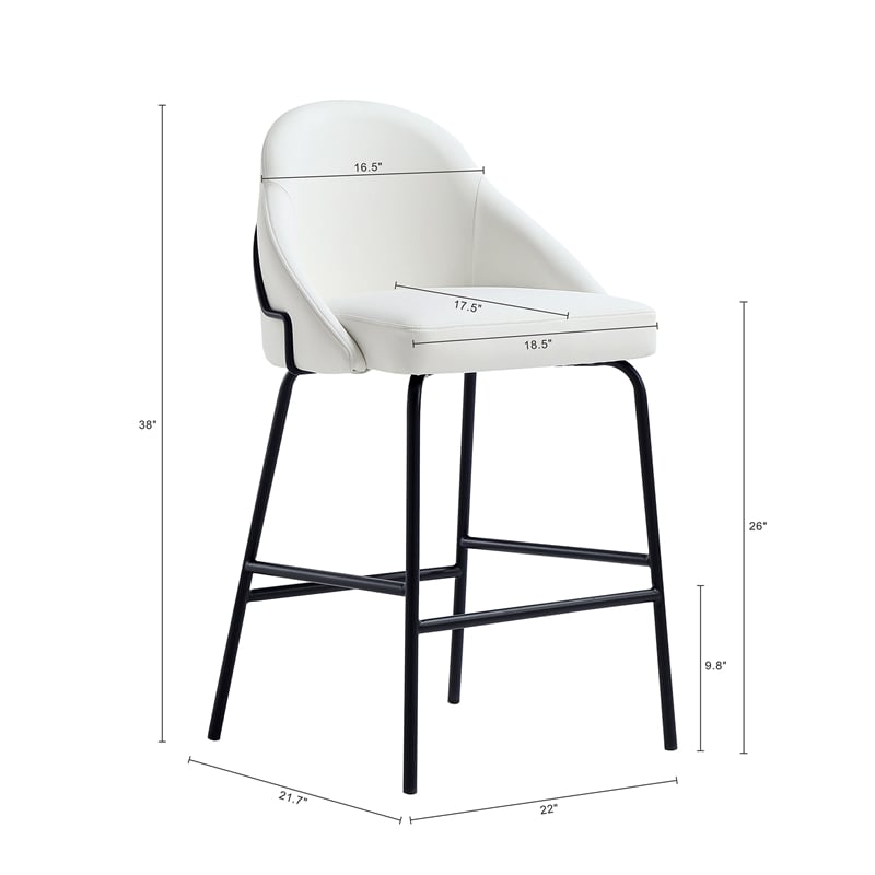 Gracie White and Black Leatherette Counter Stool  with Steel Legs - Set of 2