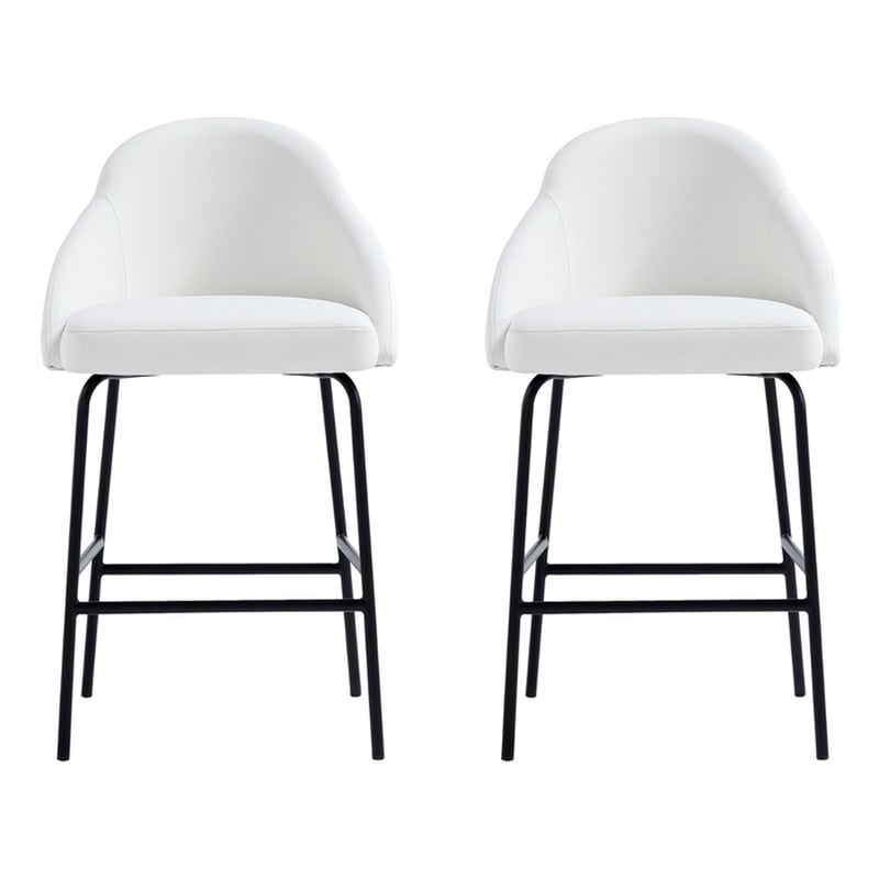 Gracie White and Black Leatherette Counter Stool  with Steel Legs - Set of 2