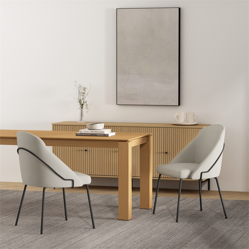 Gracie Stone and Black Leatherette Dining Chair with Steel Legs - Set of 2
