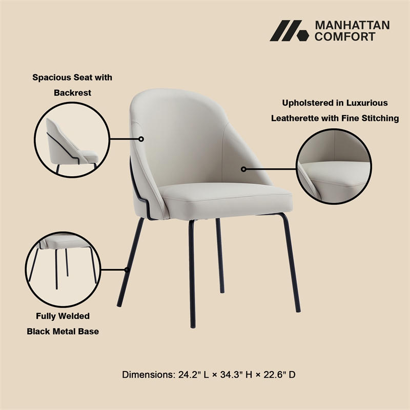 Gracie Stone and Black Leatherette Dining Chair with Steel Legs - Set of 2