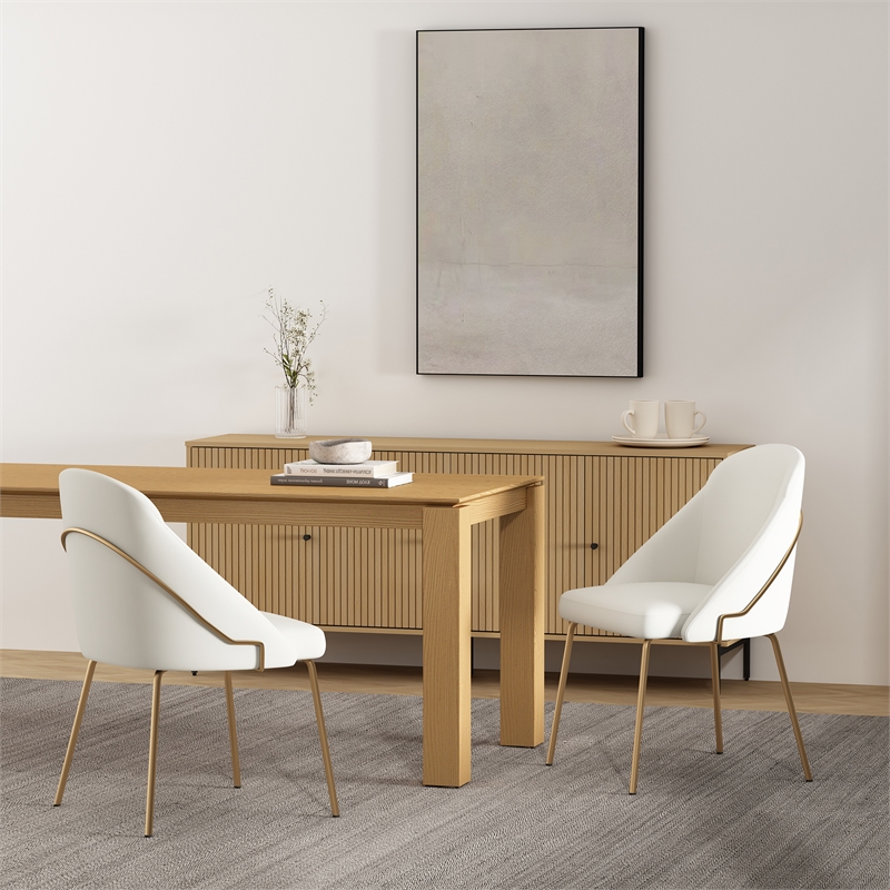 Gracie White and Gold Leatherette Dining Chair with Steel Legs - Set of 2