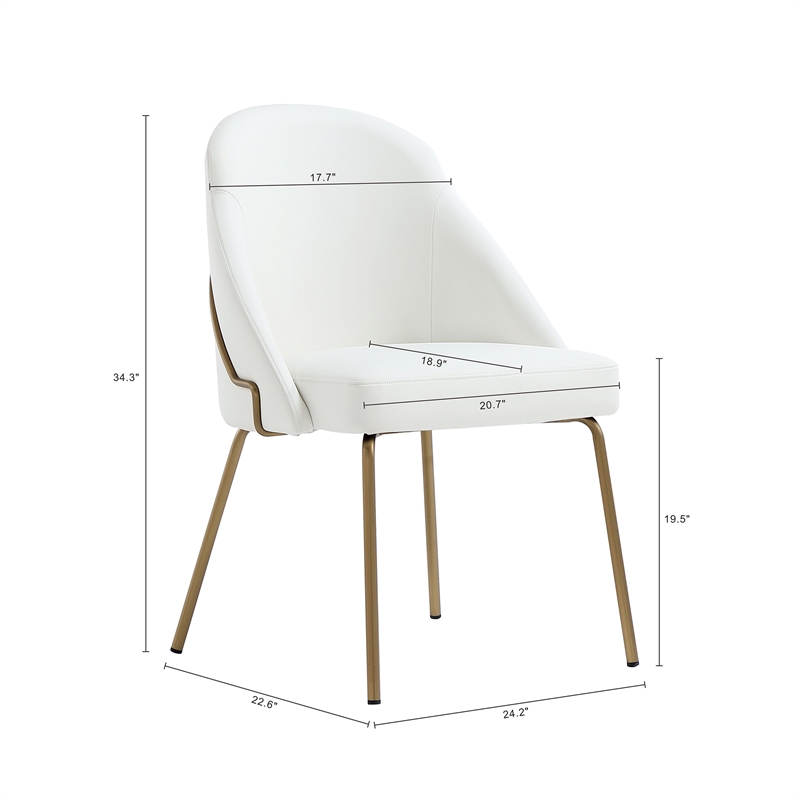 Gracie White and Gold Leatherette Dining Chair with Steel Legs - Set of 2