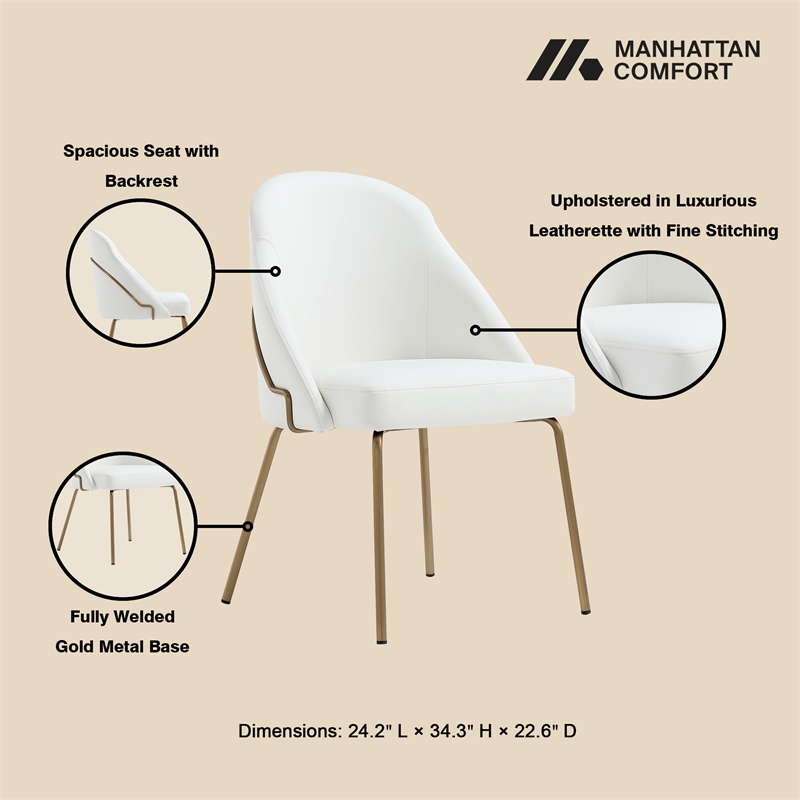 Gracie White and Gold Leatherette Dining Chair with Steel Legs - Set of 2