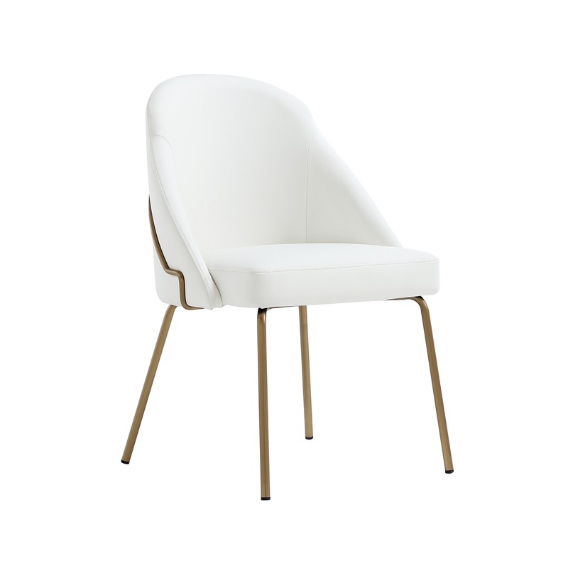 Gracie White and Gold Leatherette Dining Chair with Steel Legs - Set of 2
