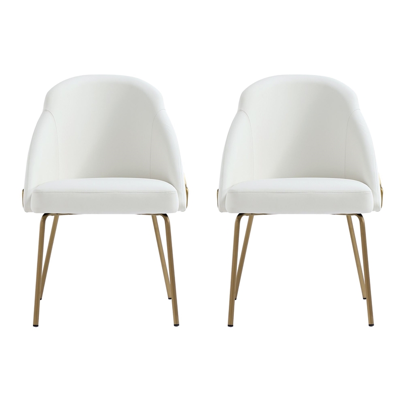 Gracie White and Gold Leatherette Dining Chair with Steel Legs - Set of 2