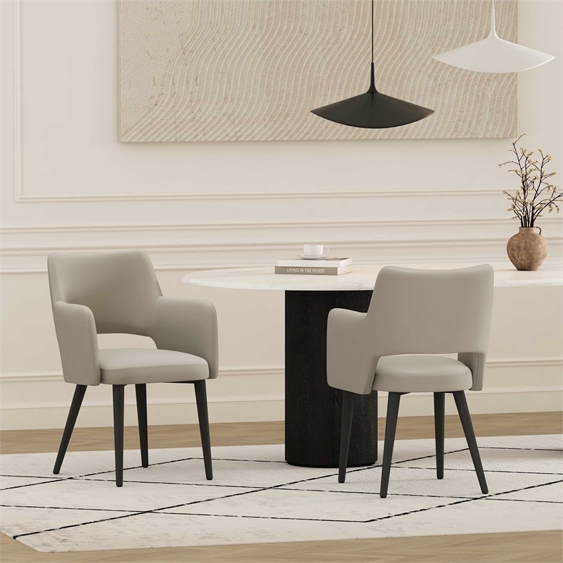 Tremont Stone Leatherette Dining Arm Chair with Metal Legs - Set of 2