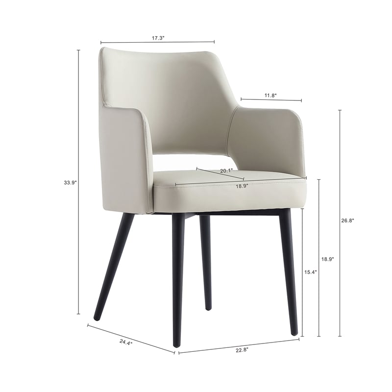 Tremont Stone Leatherette Dining Arm Chair with Metal Legs - Set of 2