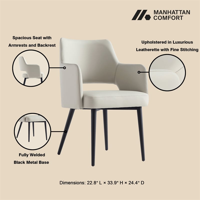 Tremont Stone Leatherette Dining Arm Chair with Metal Legs - Set of 2
