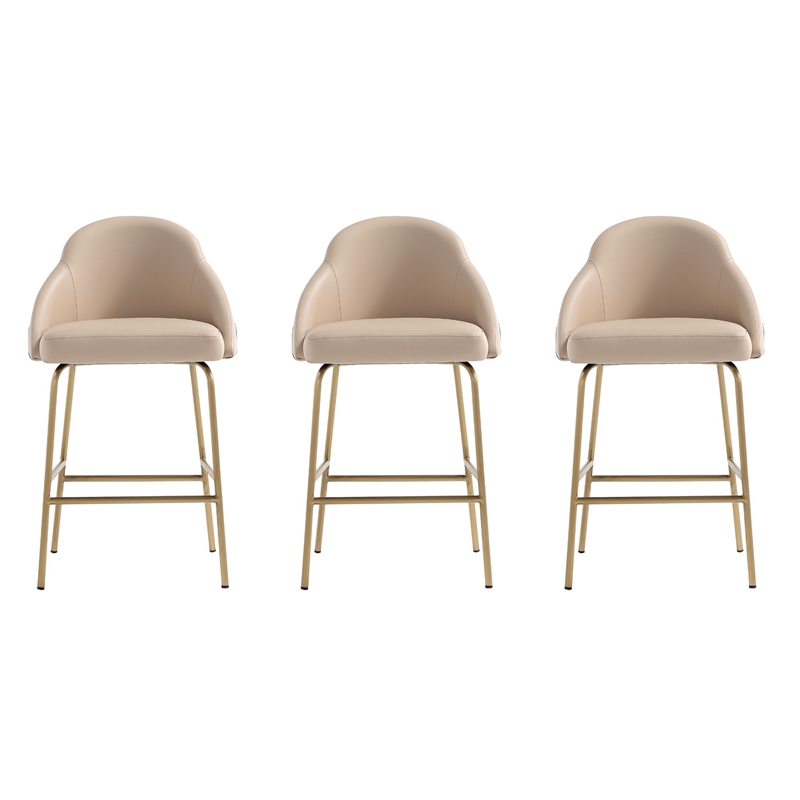 Gracie Tan and Gold Leatherette Counter Stool  with Steel Legs - Set of 3