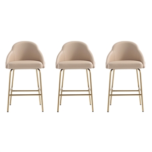 Gracie Tan and Gold Leatherette Counter Stool  with Steel Legs - Set of 3