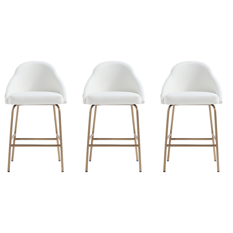 Gracie White and Gold Leatherette Counter Stool  with Steel Legs - Set of 3