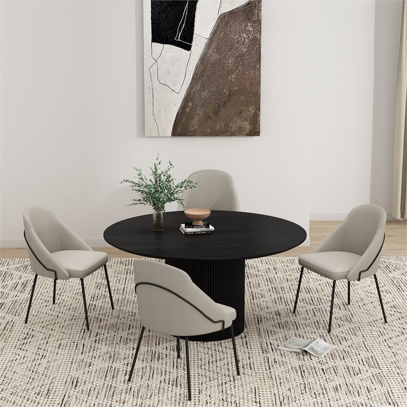 Gracie Stone and Black Leatherette Dining Chair with Steel Legs - Set of 4