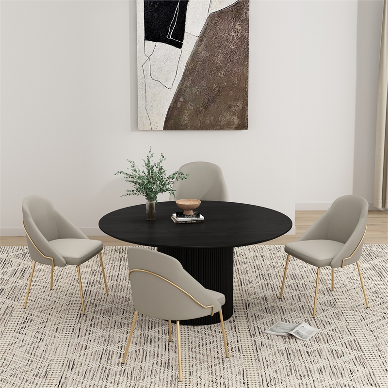 Gracie Stone and Gold Leatherette Dining Chair with Steel Legs - Set of 4