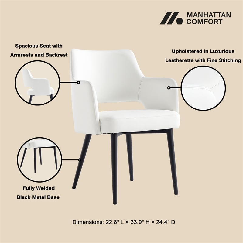 6-Piece Tremont White Leatherette Dining Chair with Metal Legs