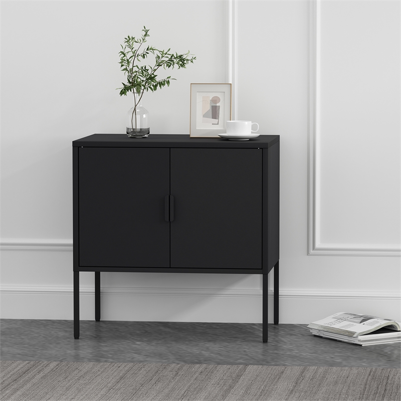 Ava Modern 23.6 Accent Cabinet with 2 Adjustable Shelves in Black