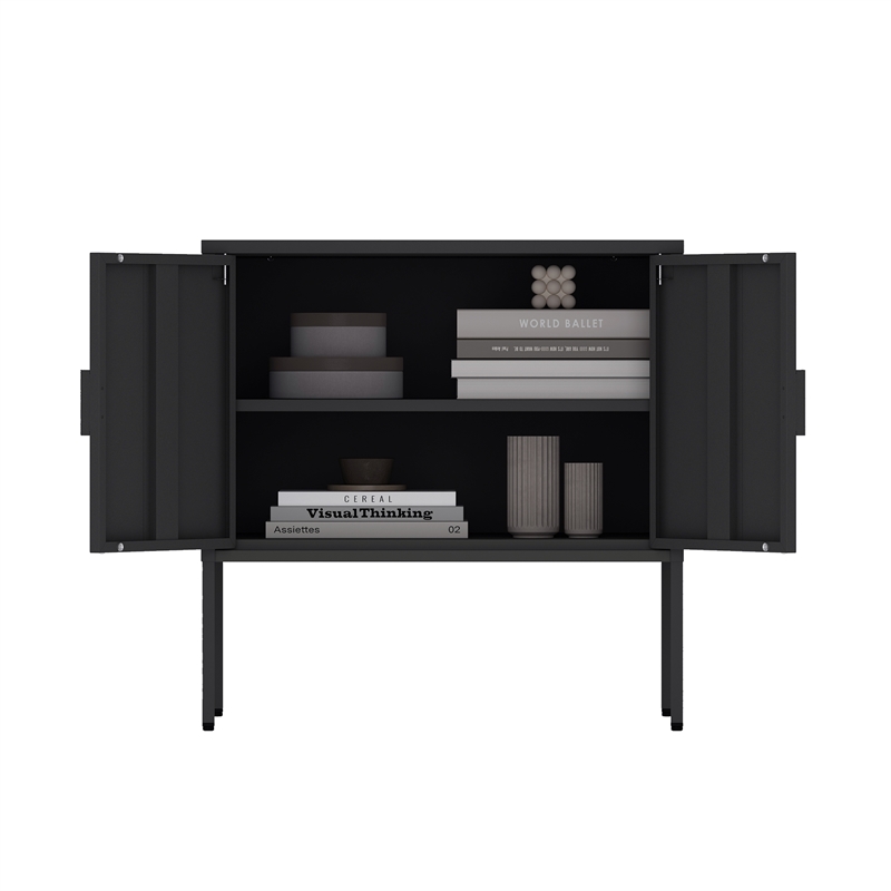 Ava Modern 23.6 Accent Cabinet with 2 Adjustable Shelves in Black