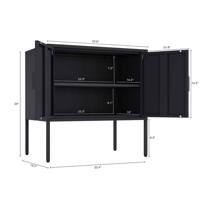 Ava Modern 23.6 Accent Cabinet with 2 Adjustable Shelves in Black
