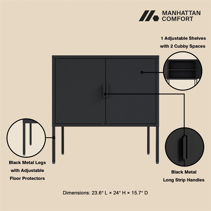 Ava Modern 23.6 Accent Cabinet with 2 Adjustable Shelves in Black