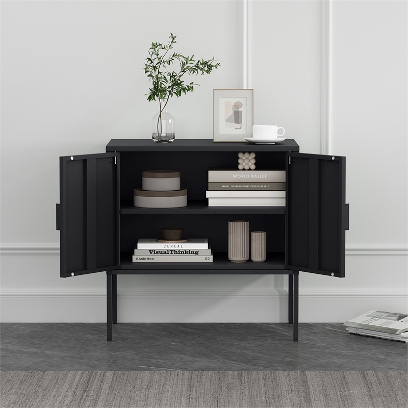 Ava Modern 23.6 Accent Cabinet with 2 Adjustable Shelves in Black