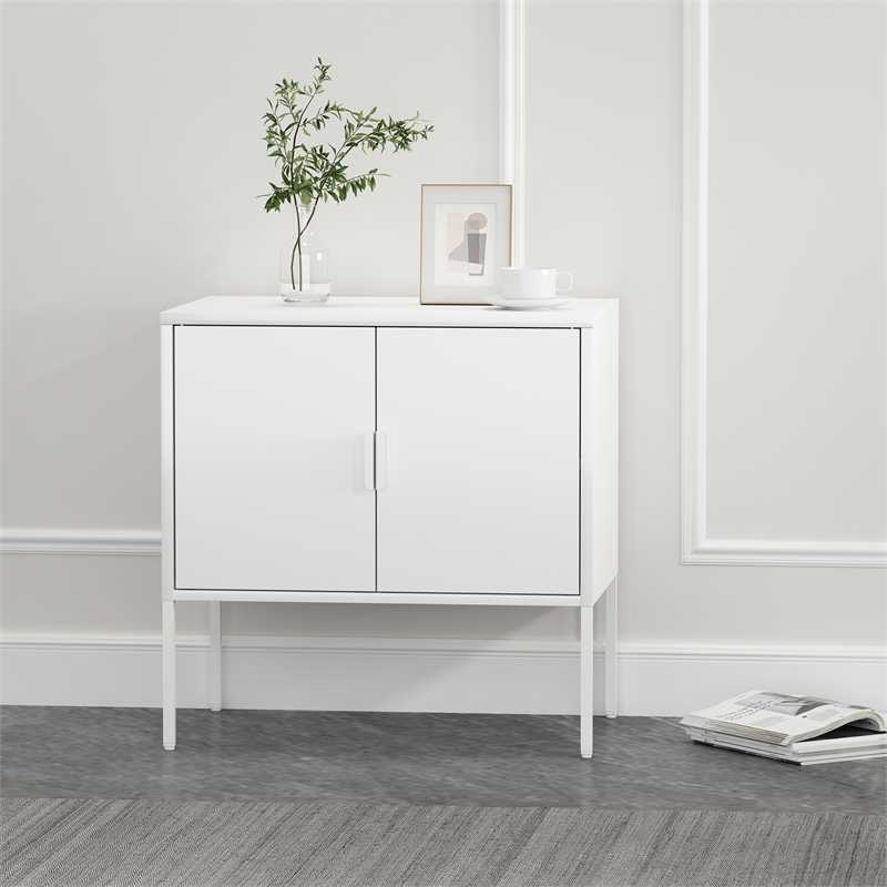 Ava Modern 23.6 Accent Cabinet with 2 Adjustable Shelves in White