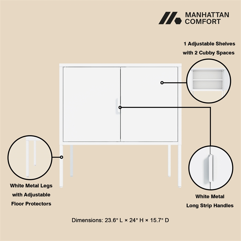 Ava Modern 23.6 Accent Cabinet with 2 Adjustable Shelves in White
