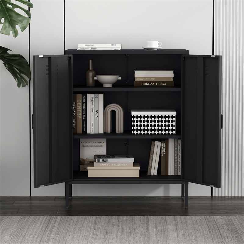 Naomi Modern 31.5 Accent Cabinet with 3 Adjustable Shelves in Black