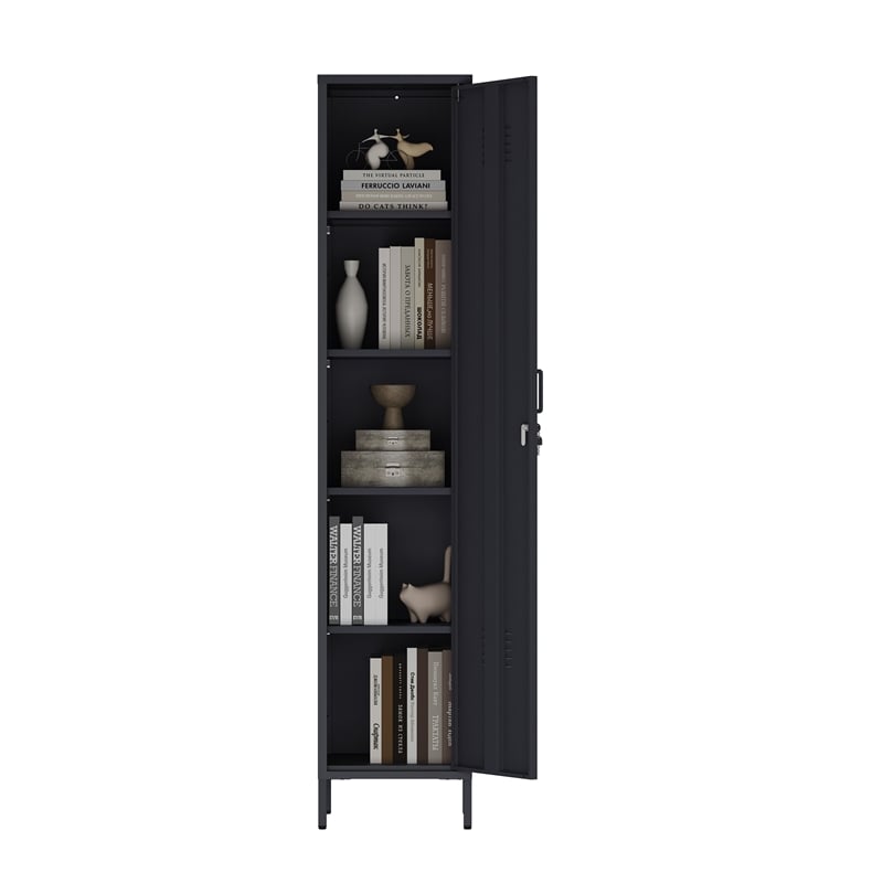 Naomi Modern 15 Single Locker Storage Cabinet with 5 Adjustable Shelves in Black