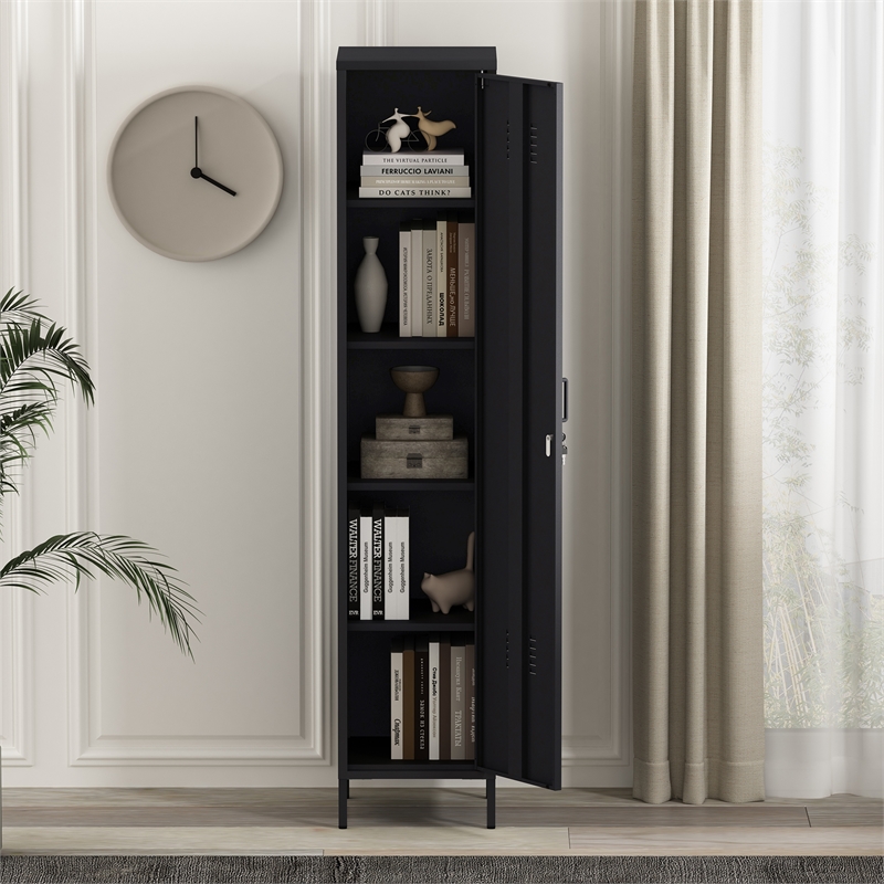 Naomi Modern 15 Single Locker Storage Cabinet with 5 Adjustable Shelves in Black