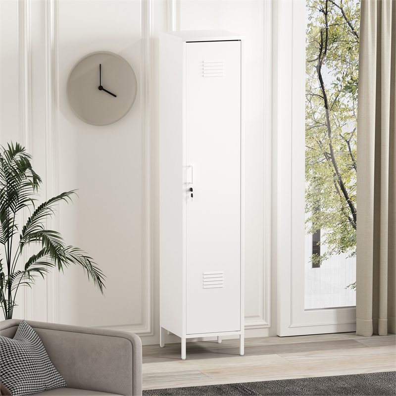 Naomi Modern 15 Single Locker Storage Cabinet with 5 Adjustable Shelves in White