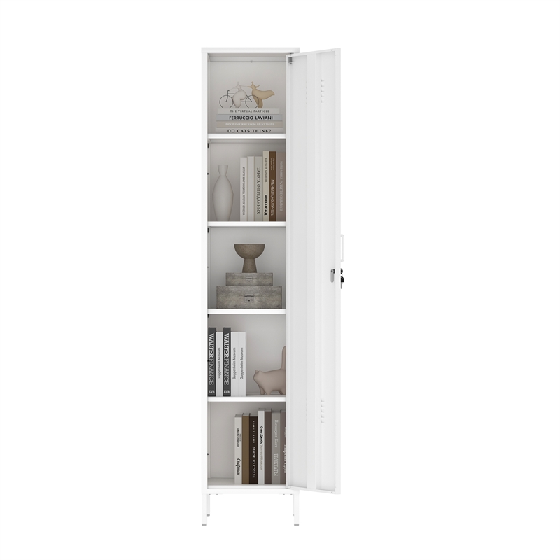 Naomi Modern 15 Single Locker Storage Cabinet with 5 Adjustable Shelves in White
