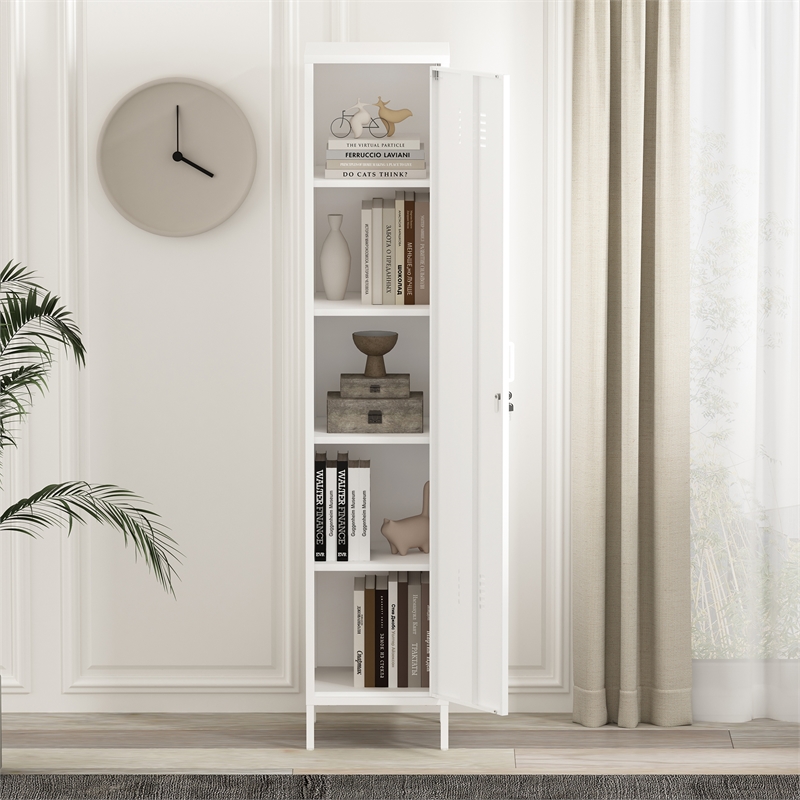 Naomi Modern 15 Single Locker Storage Cabinet with 5 Adjustable Shelves in White