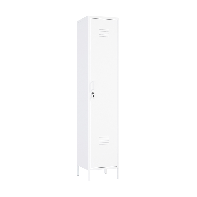 Naomi Modern 15 Single Locker Storage Cabinet with 5 Adjustable Shelves in White