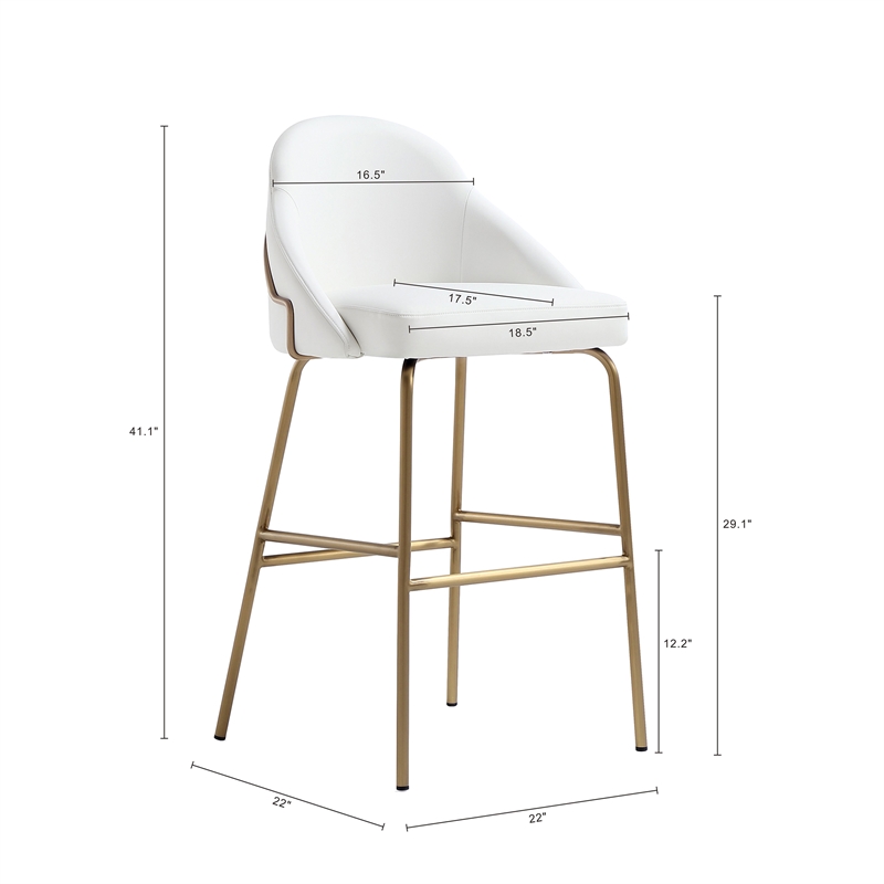 Gracie White and Gold Leatherette Barstool with Steel Legs